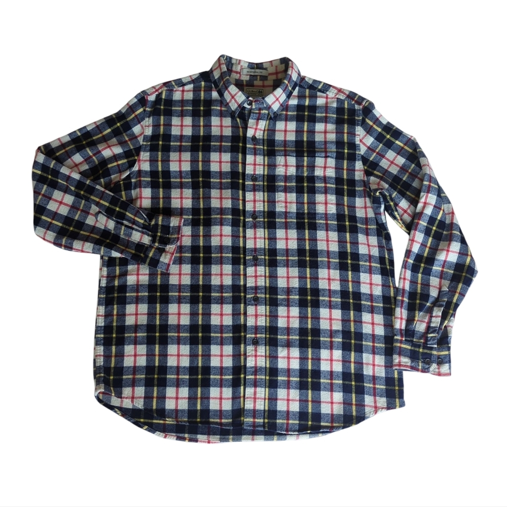 L.L. Bean Scotch Plaid Traditional Fit Flannel Button Down Shirt LARGE REG. Blue